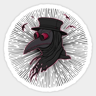 Pink Creepy Plague Doctor Steampunk Style Illustration Sticker